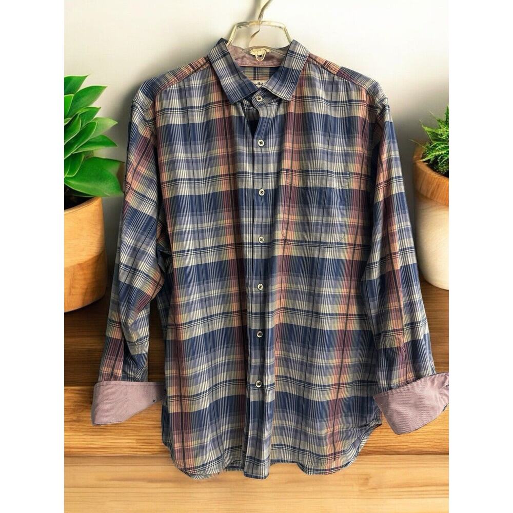 Tommy Bahama Prism Plaid Long Sleeve Button Up Mens Size L‎ Cotton Silk Blend